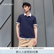 Calvin KleinJeans夏季男士商務(wù)休閑通勤ck翻領(lǐng)字母印花短袖T恤POLO衫J319635 CIK-藏藍(lán)色 S （建議110-130斤）