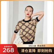 敦奴（DUNNU）商場(chǎng)同款短袖針織衫雙面可穿羊毛混紡T恤女 淺咖 S