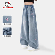 凱蒂貓（hellokitty）Hello Kitty女童牛仔褲套裝2025新款兒童長(zhǎng)袖t恤秋季女大童兩件套 蒂乖乖貓K海鹽藍(lán) 120 cm