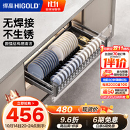 悍高（HIGOLD） 廚房櫥柜拉籃碗架抽屜式碗籃加厚304不銹鋼底板調(diào)味籃雙層碗碟籃 800柜單層碗籃|安裝內(nèi)深≥45.3cm