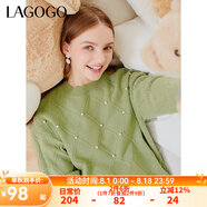 lagogo【抗起球】綠色軟糯圓領(lǐng)長袖針織衫女拉谷谷秋冬鑲珍珠毛衣 綠色(L2) M 160/38