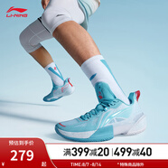 李寧（LI-NING）輕速2丨籃球鞋男新款輕便透氣抗扭運動專業(yè)籃球鞋子 標準白/浪花藍-4 45