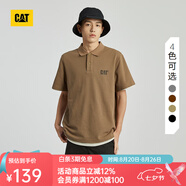 CAT卡特短袖polo衫反光印花珠地面料男士翻領(lǐng)短袖t恤新品七夕禮物 褐色色 M