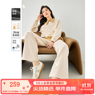 梵希蔓春秋搭配一整套短款衛衣襯衫疊穿直筒褲三件套女裝休閑套裝 M2807 米杏色 XL