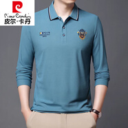 皮爾卡丹（pierre cardin）男士純棉長袖t恤翻領polo衫刺繡上衣秋季寬松打底衫潮T A903長藍色 M 建議120斤以內(nèi)