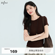 伊芙麗（eifini）伊芙麗極簡(jiǎn)高質(zhì)天絲透感輕薄修身顯瘦黑色T恤女2025夏裝新款 可咖棕 S