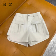 闊昇配長(cháng)靴褲子2025新款時(shí)尚歐美風(fēng)皮短褲工裝風(fēng)綿羊皮短皮褲女 白色 M