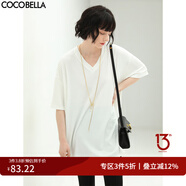 COCOBELLA寬松BF風(fēng)坑條V領(lǐng)半袖上衣中長(cháng)款OP長(cháng)T恤NTS10 白色 L