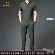 八只猴子（EIGHTMONKEYS）運(yùn)動(dòng)套裝男士新款翻領(lǐng)質(zhì)感小格紋短袖t恤透氣冰絲休閑兩件套 高檔灰綠(現(xiàn)貨速達(dá)) 高檔4XL(現(xiàn)貨速達(dá))