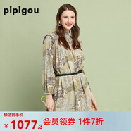 皮皮狗春夏長(zhǎng)袖16姆米順紆桑蠶絲連衣裙女法式復(fù)古印花氣質(zhì)高領(lǐng)顯瘦長(zhǎng)裙 129花色 S