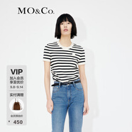 MO&Co.經(jīng)典條紋珠繡logo短袖短款薄款針織衫白黑條上衣女摩安珂 白黑條色-第2批 S 160