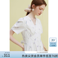 范思藍(lán)恩23FS12642茶歇法式碎花連衣裙女夏季新款V領(lǐng)沙灘長裙 白底紫花 M
