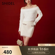 SNIDEL2025春夏新品氣質(zhì)高腰包臀修身串珠針織短半裙SWNS251304 灰白色 均碼