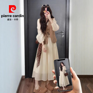 皮爾卡丹（pierre cardin）春秋裝一整套馬甲配連衣裙套裝大碼獨特絕美法式氣質(zhì)雪紡長(cháng)裙子女 馬甲+連衣裙 【套裝】 XL 【建議121-140斤】