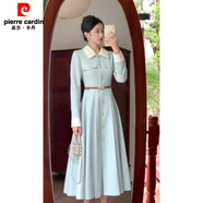 皮爾卡丹（pierre cardin）法式小香風(fēng)海天藍連衣裙女24秋高腰顯瘦長(cháng)裙 海天藍連衣裙  L (適合110--120斤)
