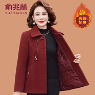 俞兆林（YUZHAOLIN）中年媽媽秋冬金貂絨棉衣外套中老年女裝冬裝加厚洋派短款毛呢大衣 鐵銹紅 XL (參考90-105斤)