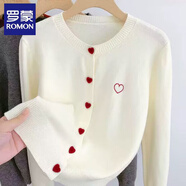羅蒙（ROMON）日韓系愛心扣子刺繡針織衫女開衫女春秋休閑百搭紅色毛衣女上衣 白色 均碼 建議80-140斤