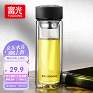 富光 男女士雙層玻璃杯 水杯 支持團購定制 304杯子泡茶杯400ML黑