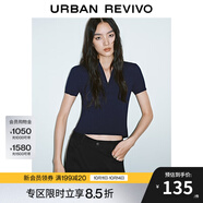 UR2025秋季新款女裝時髦鏤空系帶修身短袖針織衫UYV950018 藏青 XS