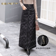 夏典素訂女王（SE.PSTP）擋風(fēng)保暖羽絨棉半身裙大碼棉裙長(cháng)款防風(fēng)裙高腰菱格一片式冬季裙子 黑色 拉鏈款:裙長(cháng)90 L 建議100-110斤