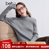 百圖betu女裝冬季新款毛衣高領(lǐng)保暖開(kāi)叉設計舒適毛衣女2410T29 灰色 S