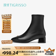蹀愫24秋冬新款英倫風(fēng)氣質(zhì)襪靴粗跟通勤棕色彈力瘦瘦靴TA54711-11 黑色彈力羊皮革/黑色羊皮革 38 240mm