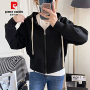 皮爾卡丹（pierre cardin）2025春秋季長(zhǎng)袖衛(wèi)衣短外套女裝新款小個(gè)子拉鏈連帽開衫上衣服 黑色 3XL 【建議145斤-160斤】