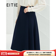 愛特愛（EITIE）春季新款復(fù)古純色高腰顯瘦氣質(zhì)褶皺中長款半身裙A字裙A2206905 暗幽蘭31 2XL 175