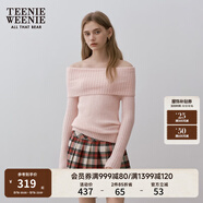 Teenie Weenie小熊女裝簡(jiǎn)約時(shí)尚毛衣冬季一字領(lǐng)露肩金絲貼布上衣女 粉色 M 165