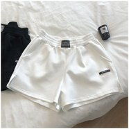 以純（YISHion）含棉百搭短褲女夏季寬松緊腰高腰顯瘦闊腿休閑褲學(xué)生運動(dòng)褲子女裝 白色 M