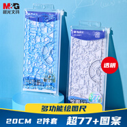 晨光（M&G）文具多功能幾何繪圖尺子直尺20cm小學生文具量角器鏤空模版尺制圖手抄報手賬神器透明