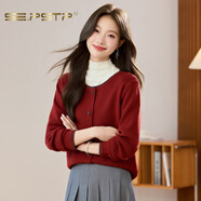 夏典素訂女王（SE.PSTP）新年紅色綿羊毛針織開(kāi)衫毛衣女裝2025秋季新款小香風(fēng)針織開(kāi)衫撞色 紅色原創(chuàng  )輕奢大品牌官方旗艦 M