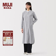 無(wú)印良品（MUJI）女式 水洗 平紋 立領(lǐng)長(cháng)袖連衣裙女裝裙子25年春季連身裙 襯衫裙 深藏青色條紋 L （165/88A）