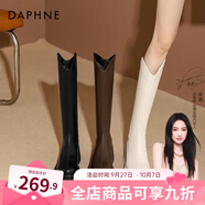 達(dá)芙妮厚底V口長(zhǎng)筒靴女2025秋冬新款女靴高筒靴顯瘦百搭增高騎士靴子女 黑色 40