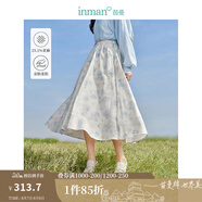 茵曼（INMAN）法式碎花高級感2025夏女新款休閑中長吊帶連衣裙子 白底藍花半身裙-18412674 L