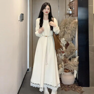 有女人味的早秋天連衣裙子氣質(zhì)藍(lán)色蕾絲連衣裙子女2025新款春季法 米白色【下單送同款腰帶】【小個(gè)子顯高穿搭miu里m L 65/70kg/XX