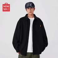 名創(chuàng)優(yōu)品（MINISO）港風(fēng)復(fù)古襯衫男秋季重磅燈芯絨長袖上衣休閑百搭外套 黑 XL