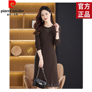皮爾卡丹（pierre cardin）長毛衣女套頭韓版長款過膝蓋下擺蕾絲毛衣裙長袖打底衫百搭針織衫 咖啡 均碼