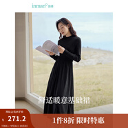 茵曼（INMAN）燈芯絨連衣裙春秋女裝新品長袖休閑針織禮服中長裙子 午夜黑-18348727 L