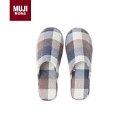 MUJI男女通用 棉法蘭絨 厚底拖鞋 男鞋女鞋秋冬季 藏青色格紋 42