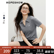 紅袖復古絞花短袖針織衫2025夏季新款女裝字母繡正肩POLO領(lǐng)別致短上衣 煙灰056 M
