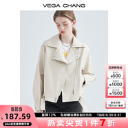 VEGA CHANG機車(chē)皮衣女秋季西裝領(lǐng)BF風(fēng)帥氣pu皮夾克短外套ins潮 米杏色 S