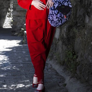 山人新款太極服套裝男女練功夫表演中國風(fēng)武術(shù)褲棉麻春秋立領(lǐng)盤(pán)扣打底衫 紅色棉麻吊襠褲 160適合100斤左右