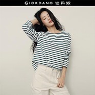 佐丹奴【韓國明星同款】?；晟琅兠迣捤蓷l紋長袖t恤女05325555