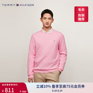 TOMMY HILFIGER【柔軟純棉】25秋冬男撞色條紋學(xué)院風(fēng)針織衫/情侶款純色毛衣 【簡(jiǎn)約合身毛衣】粉色IYI M （推薦：135-150斤）