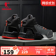 喬丹QIAODAN男鞋磨礪籃球鞋秋季新品高幫皮面減震耐磨球鞋 黑色活力橙(高幫革面) 42