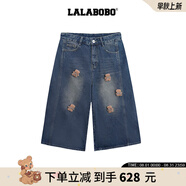 拉拉波波【商場(chǎng)同款】LALABOBO七分牛仔褲25年秋新款潮原創(chuàng  )松弛感印花褲子 S
