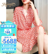 Homesee海外輕奢高端連衣裙歐洲站女裝法式優(yōu)雅御姐風(fēng)碎花洋裝收腰顯瘦 紅色碎花洋裝 S