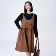 木果果木2024秋季新款設計感拼接假兩件寬松長(cháng)袖工裝風(fēng)連衣裙 黑色 L