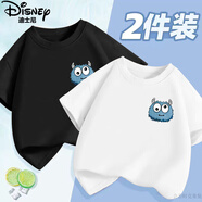 迪士尼童裝夏季新款兒童短袖T恤體男童女童中小童印花上衣半袖套裝 A075-白色+黑色 90 (建議身高80-90cm)